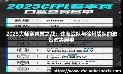 2025大师赛荣誉之战:珠海战队与徐州战队的激烈对决展望